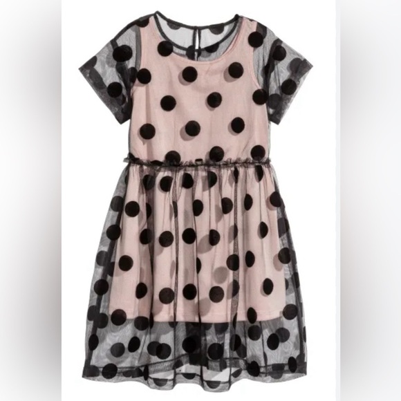 H&M KIDS GIRL Polka Dot Sheer Mesh Black Dress with Lining. Size 9/10Y. EUC - Picture 2 of 3